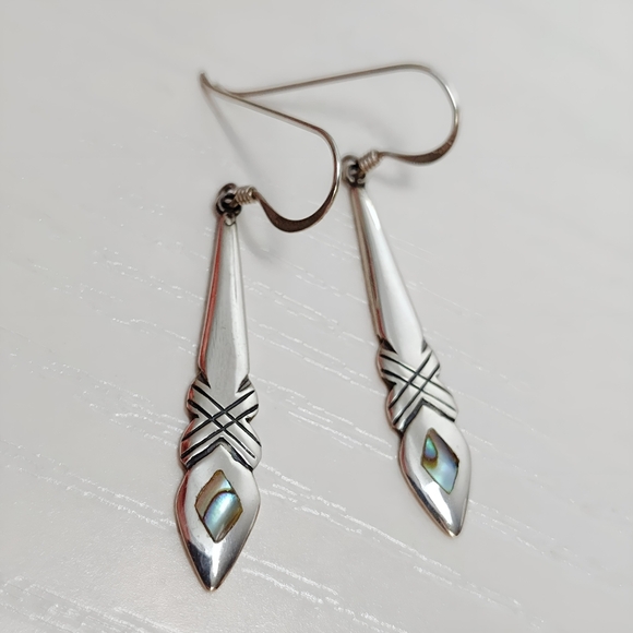 Vintage Sterling Silver Southwestern Elongated Drop Dangle Earrings - Picture 3 of 8